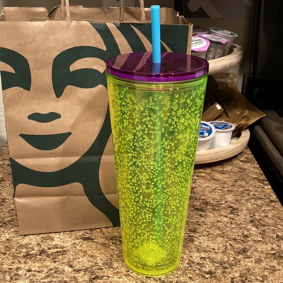 Starbucks Summer 2023 Tri-Colored Fluorescent Neon Yellow Bubble Cold Cup - Picture 2 of 9